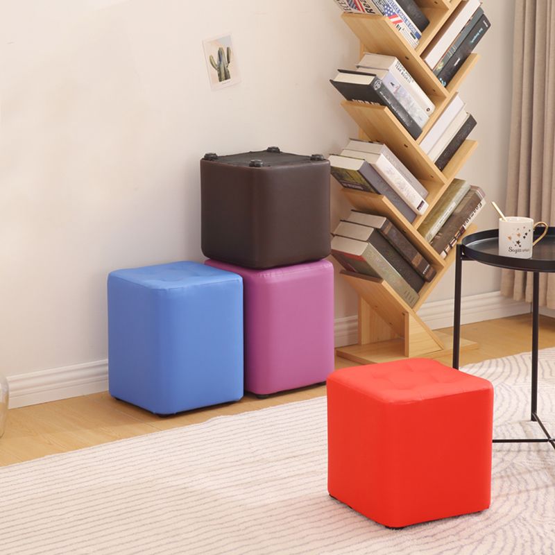 Mid-Century Modern Pouf Ottoman PU Leather Upholstered Tufted Solid Color Square Ottoman