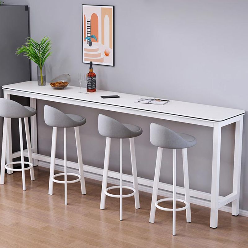 Matte Finish Faux Wood Bar Table Modern Pub Table with Metal Frame