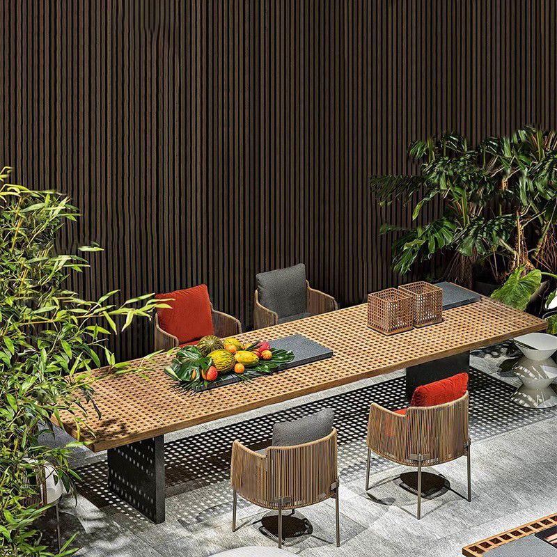 Boho Outdoor Dining Table Set 1/6/9 Pcs Rectangular Wood Dining Set