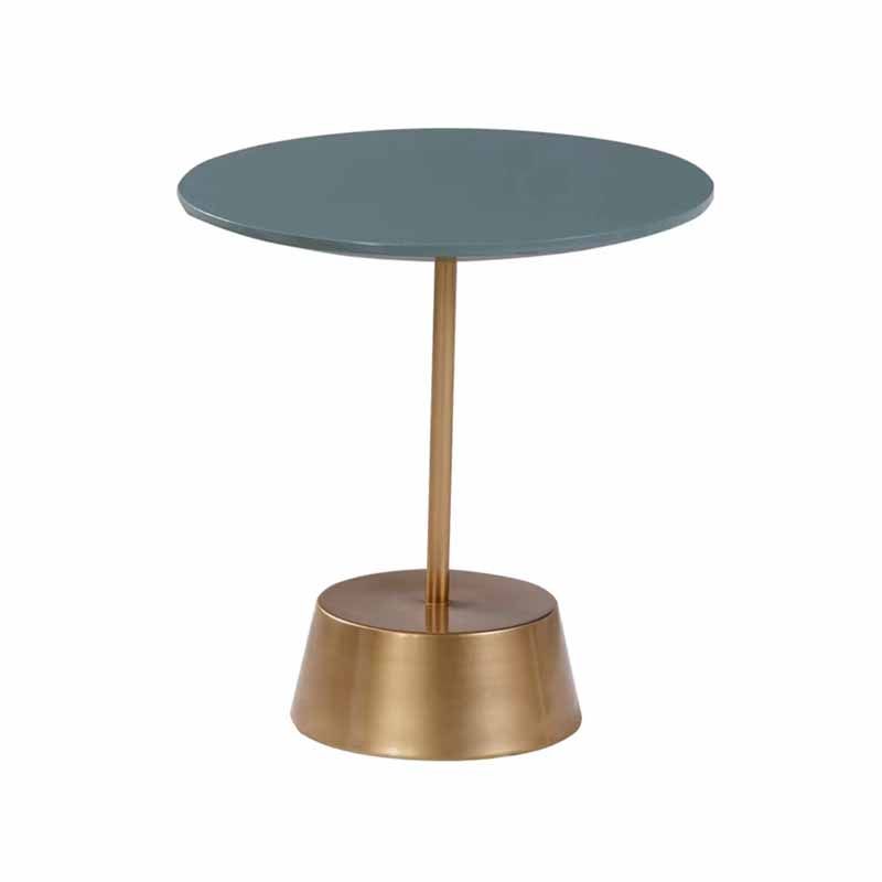 Scandinavian Round Wood Top Side Table Metal Pedestal End Table