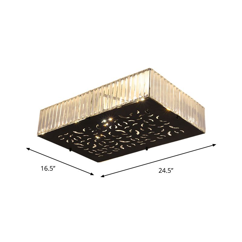 Black 4-Head Ceiling Mounted Fixture Simple Crystal Block Square/Rectangle Flush Lighting for Bedroom