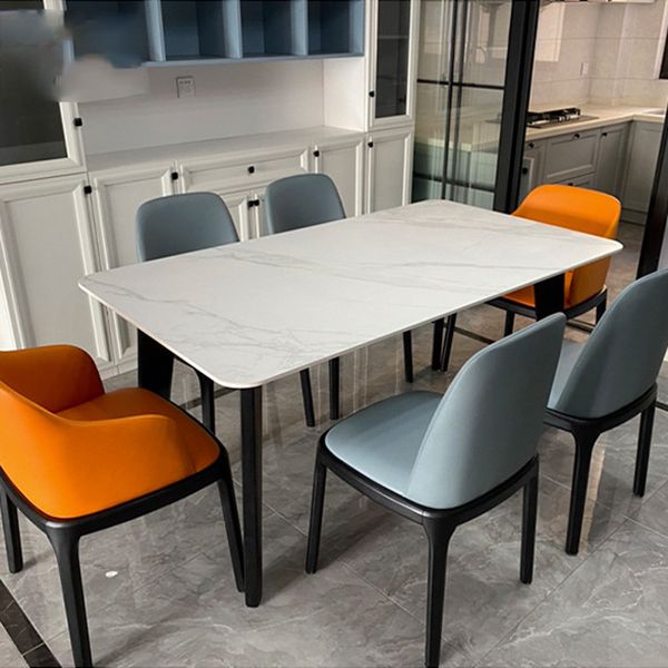 Brown Rectangular Sintered Stone Dining Table Modern Furniture with 4 Legs Wood Base