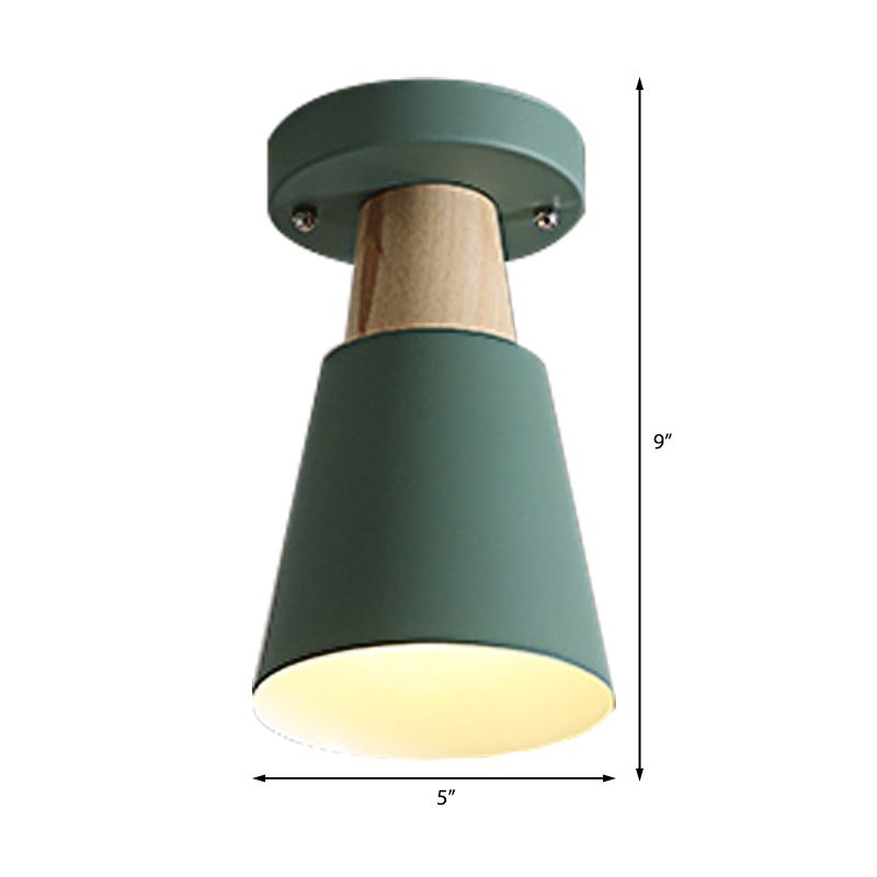 Macaron Conic Semi Flushmount Light 1 Head Metal Semi Flush Mount Ceiling Light in Grey/Pink/Yellow/Green