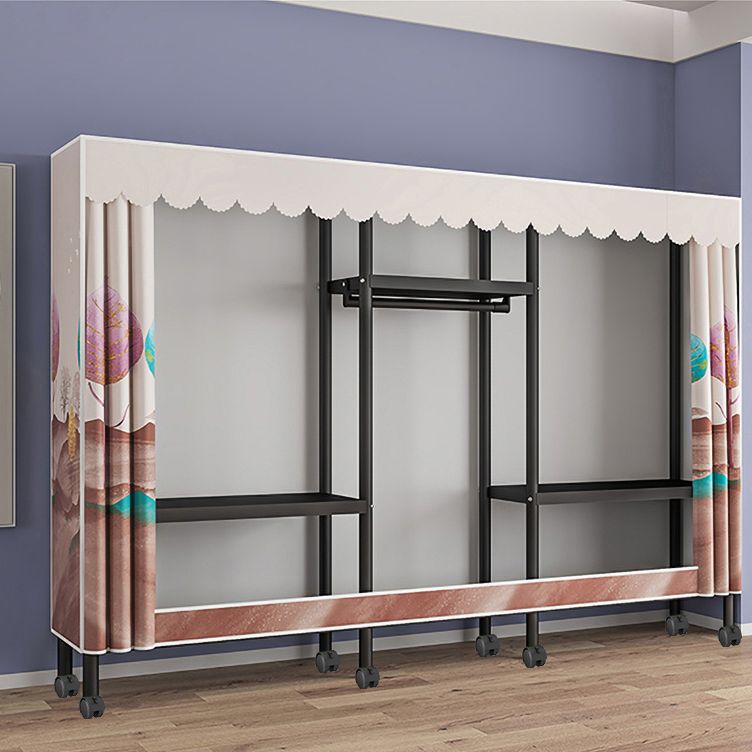 Contemporary Style Wardrobe Armoire Metal Frame Armoire with Garment Rod for Home