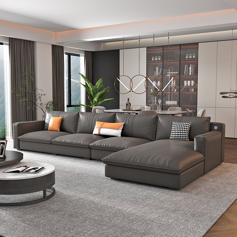 Modern Cushion Back Sectionals 33.46"H Cushions Square Arm Sofa with Chaise