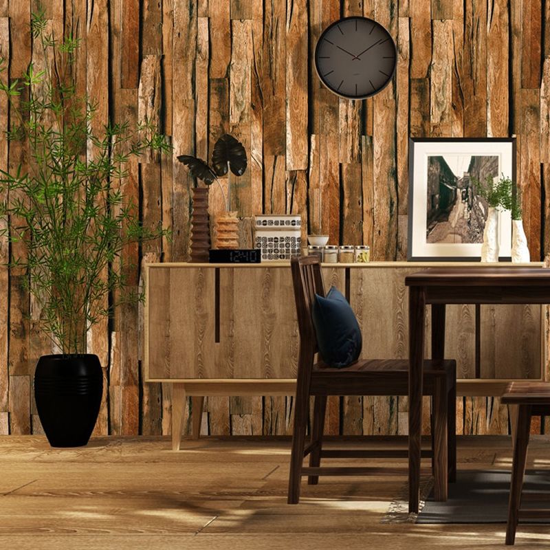 Brown Splicing Wood Wallpaper Roll Moisture Resistant Wall Covering for Living Room