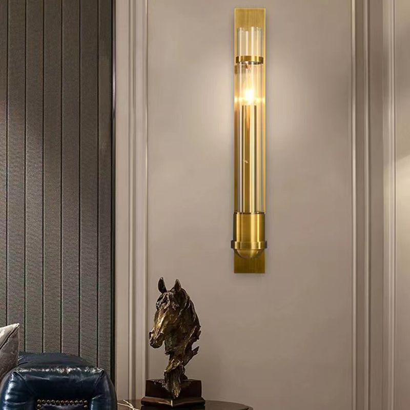 Cylinder Shape Glass Wall Lighting Modern Style 1 Light Wall Mounted Light in Gold