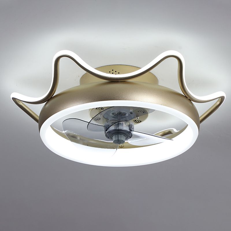 Crown Shaped Metal Flush Mount Fan Lamp Childrens LED Semi Flush Light for Bedroom
