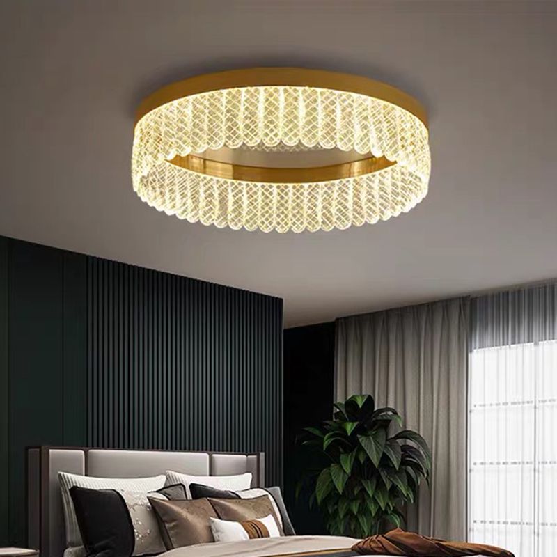 Prismatic Crystal Ring Shaped Flush-Mount Light Eenvoud Gold LED Plafond Fixture voor Slaapkamer