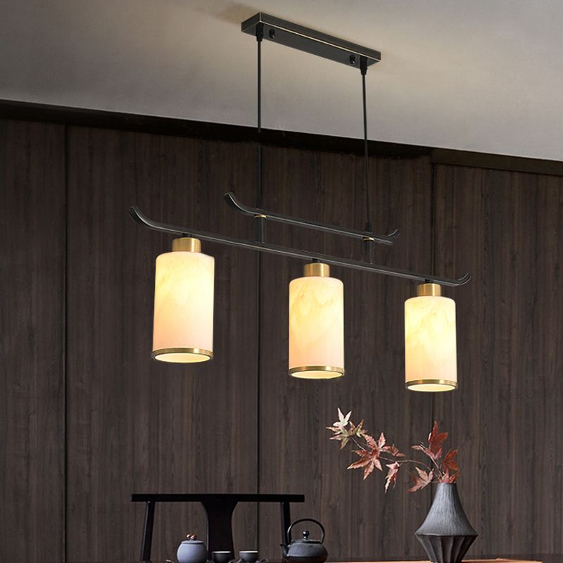 Modern Cylinder Island Lighting Fixtures Glass 3 Light Pendant Lighting in Black