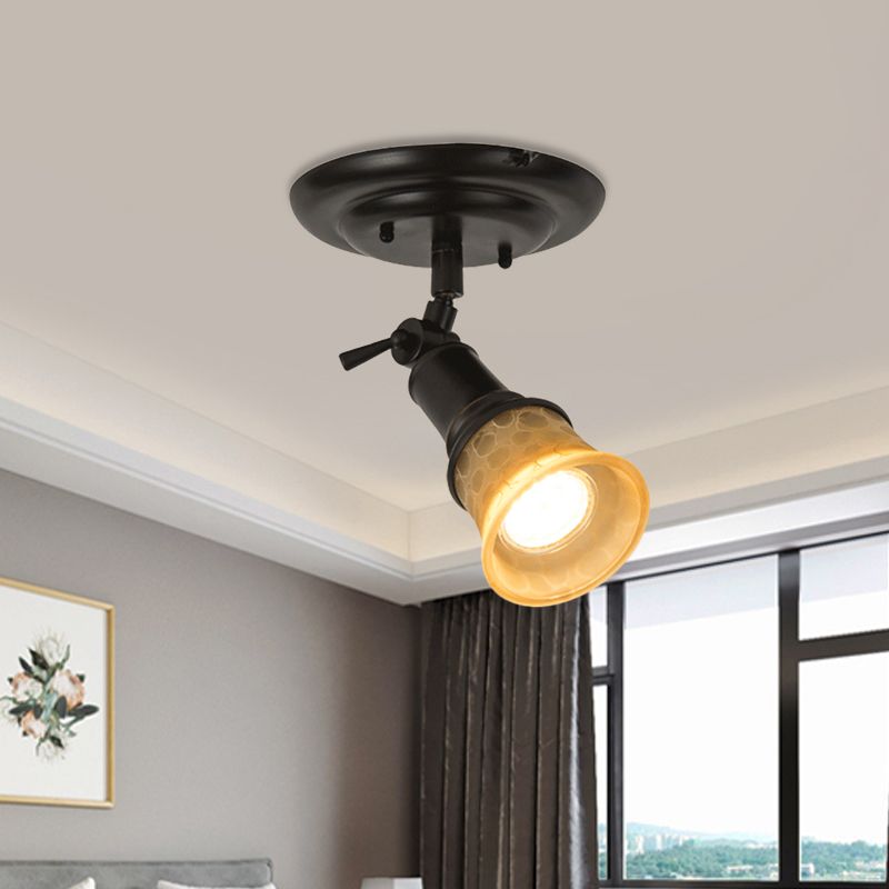 1/3-Head Frosted Glass Semi Flush Traditional Black Finish Black Bell Corridor Adjustable Metallic Ceiling Light