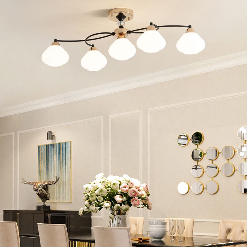 Sala da pranzo urna tonalità soffitto di latte bicchiere 5 luci moderno a soffitto bianco motivano luce