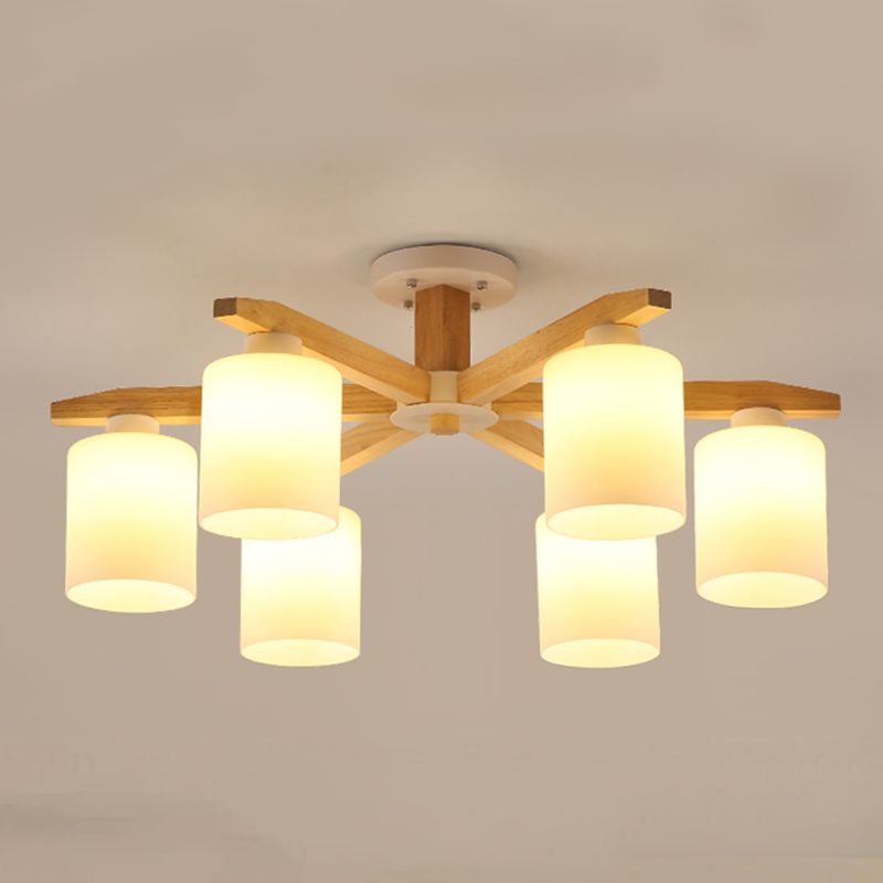 Contemporary Flush Light Fixture Wood Flush Mount Lights in Brown for Living Room
