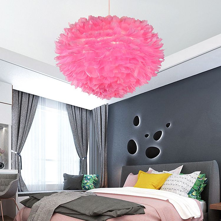 Art Deco Feather Pendant Light Fixtures Modern Creative Globe Hanging Ceiling Light for Bedroom
