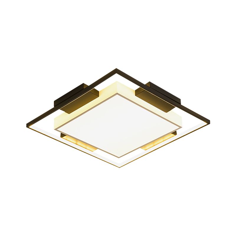 Contemporary Square/Rectangle Flushmount Acrylic Shade Led Flush Lighting in Black and White, 18"/23.5"/35.5" Wide