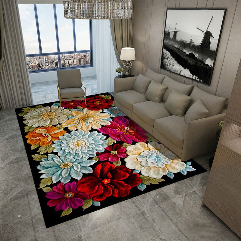 Leisure Polyester Carpet European Flower Print Rug Stain Resistant Area Rug for Home Decor