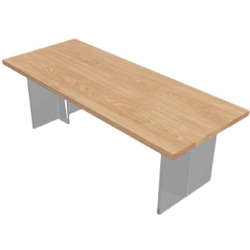 Moderne dennen vaste houten tafel rechthoek eettafel met acryl dubbel voetstuk voor restaurant