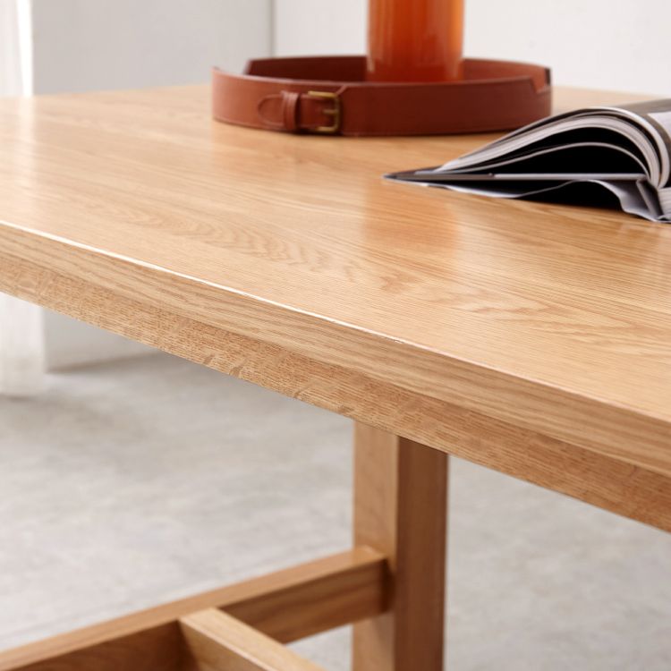Natural Color Rectangle Solid Wood Dining Table with Trestle Base
