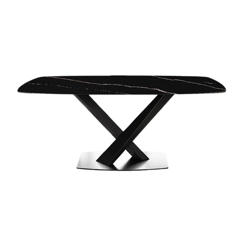 Industrial Style Rectangle Dining Table Sintered Stone Table with Metal Leg for Home