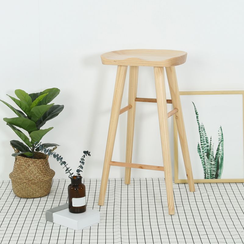 Modern Armless Backless Counter Stool Pine Wood Bar Stool with Pedal
