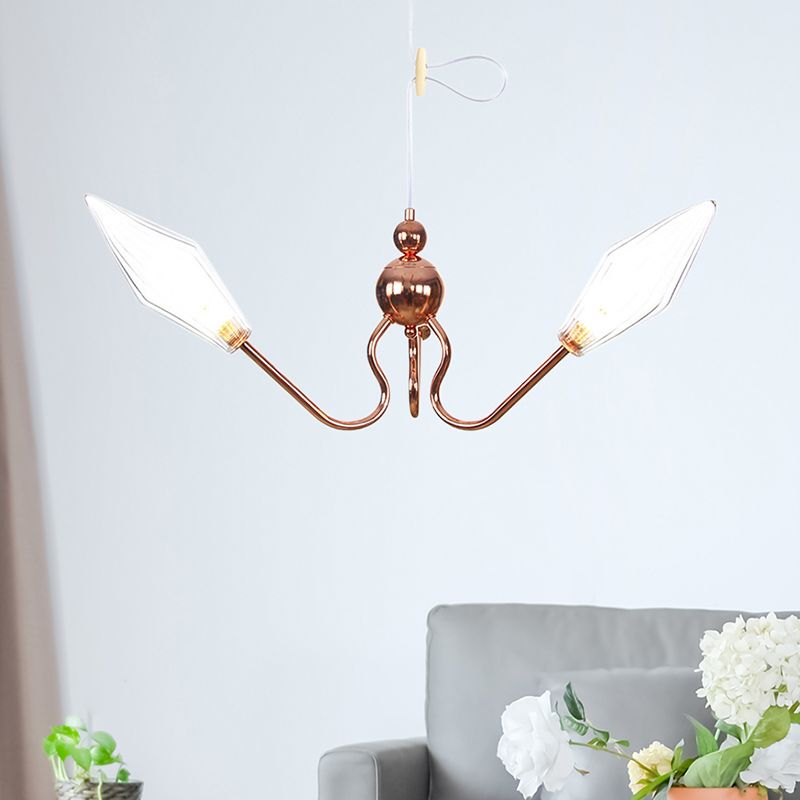 Metal and Glass Diamond Chandelier Industrial 3-Light Study Suspension Lamp in Amber/Clear