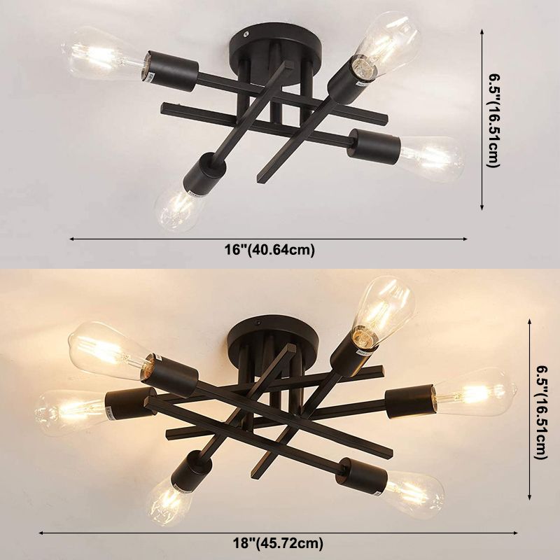 Sputnik Design slaapkamer semi-inbouw vintage metalen multi-licht plafondinbouw in zwart