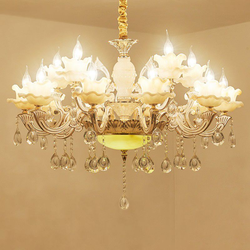 Bougette blanche Cougie lustre Light Traditional Grosted Glass Living Room Pendant Crystal Deco