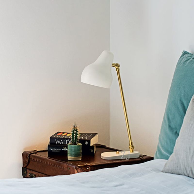 Modern Urn Table Lighting Metal LED Bedside Rotatable Reading Book Lamp in White and Gold