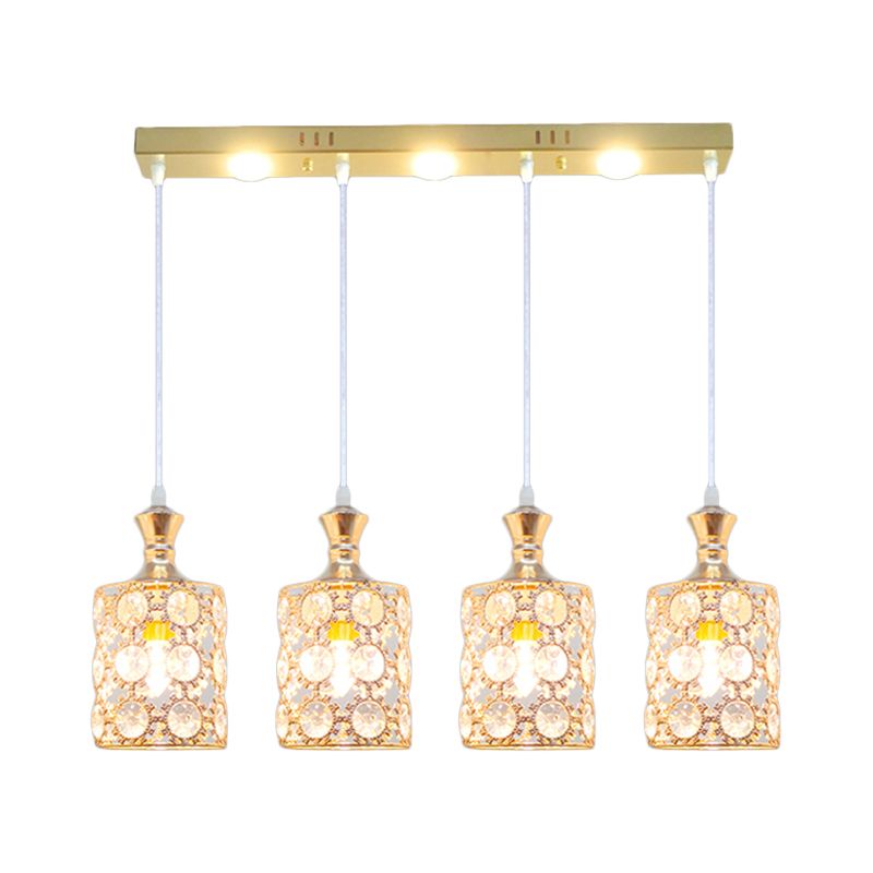 Gouden cilindervorm Meerdere hangend licht eigentijdse 4-licht afgeschuinde K9-kristalhanger