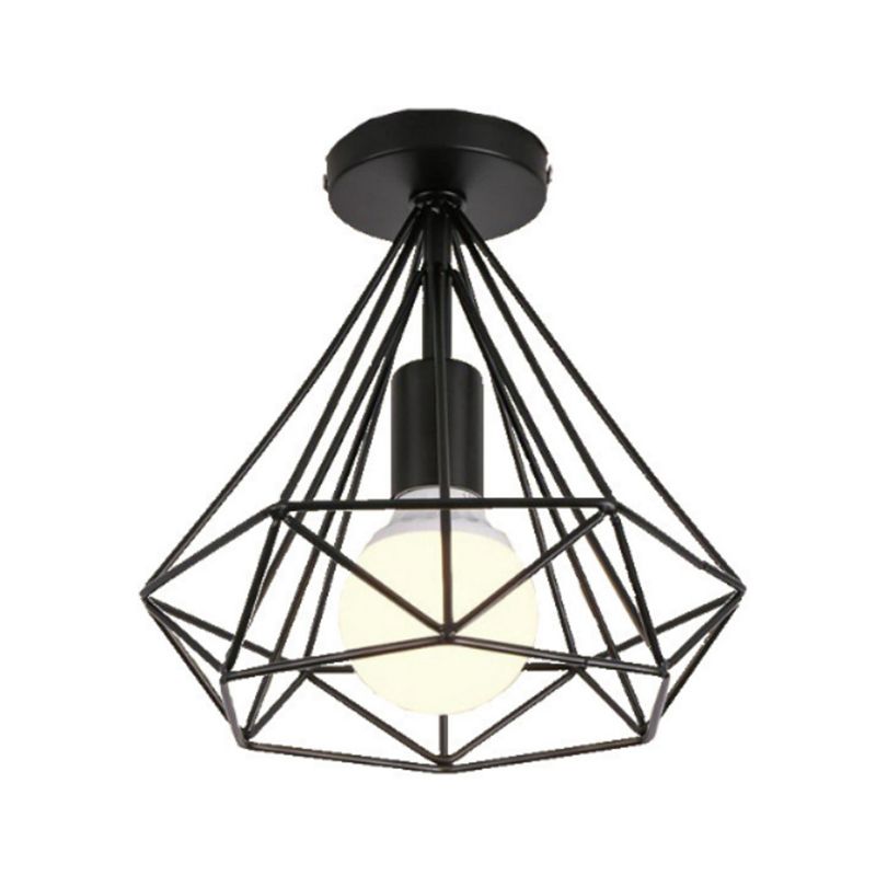 Iron Wire Diamond Ceiling Flush Light Vintage 1-Light Passage Flush Mount Lamp in Schwarz