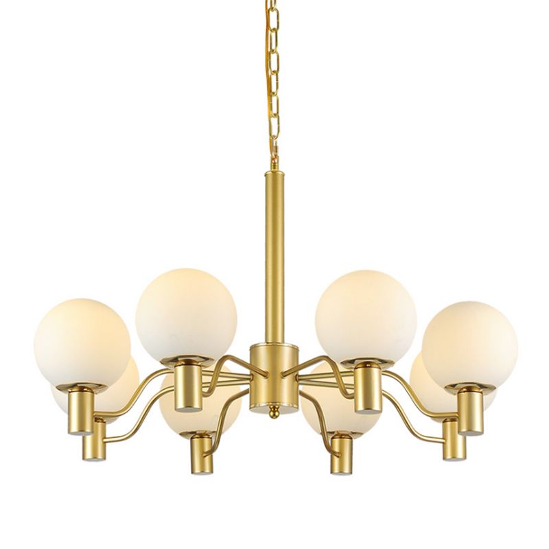 6 Lights Frosted Glass Pendant Chandelier Traditional Brass Globe Living Room Hanging Ceiling Fixture