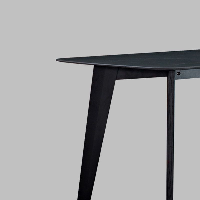Stone Top Dining Table Contemporary Rectangle Table with 4 Legs in Black