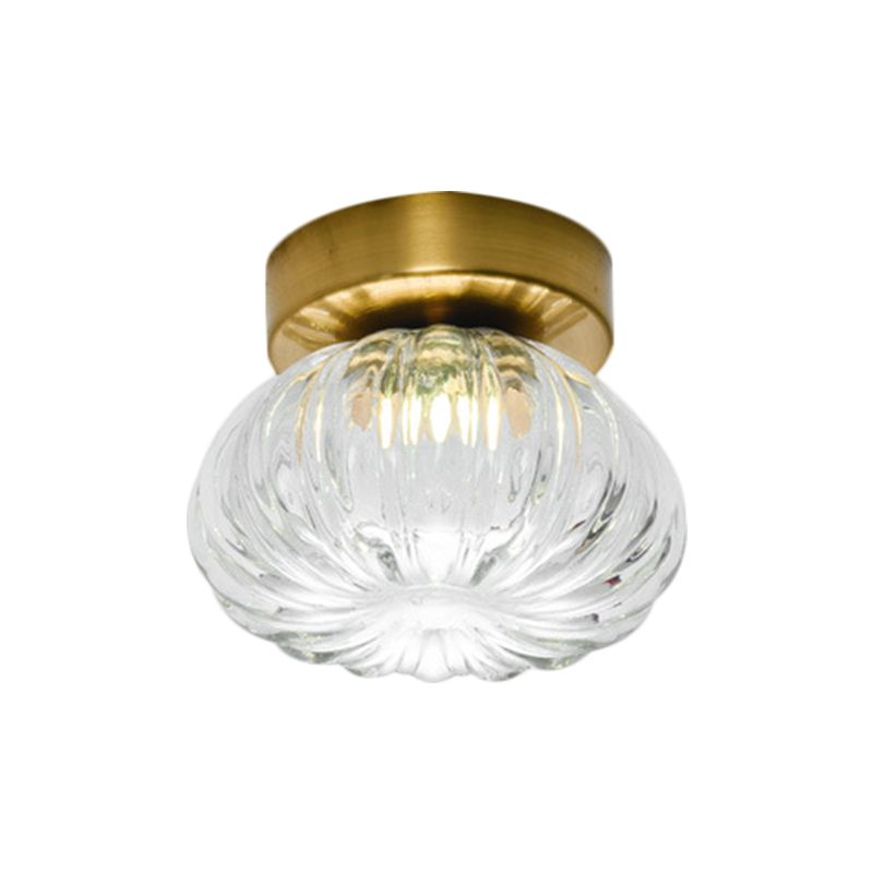 Plafonnier LED à tête unique en verre nervuré transparent/ambre à montage sphéroïde moderniste, 5,5"/11" de largeur