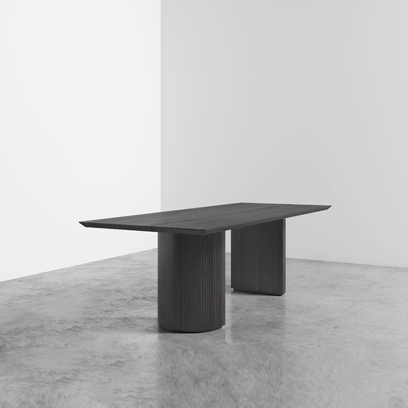 Rectangle Double Pedestal Modern Table Black Fixed Table of Pinewood Solid Wood