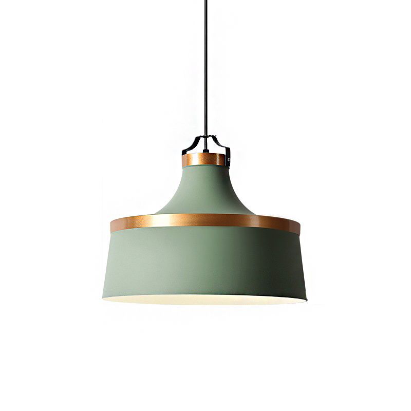 1 Light Drum Pendant Light Nordic Style Black/Blue/Green Metallic Ceiling Light Fixture for Coffee Shop