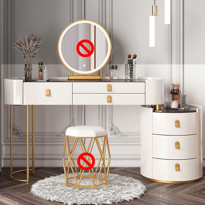 Contemporary Wood Vanity Dressing Table Set Glass/Slate Top Makeup Counter