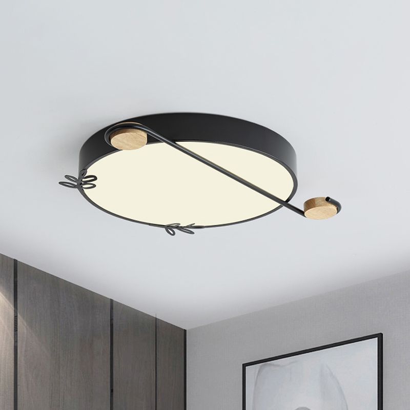 Nordic Geometric Ceiling Lighting Acrylic Living Room LED Flush Mount Light in Grey/White/Black-Wood with Sprig Decor