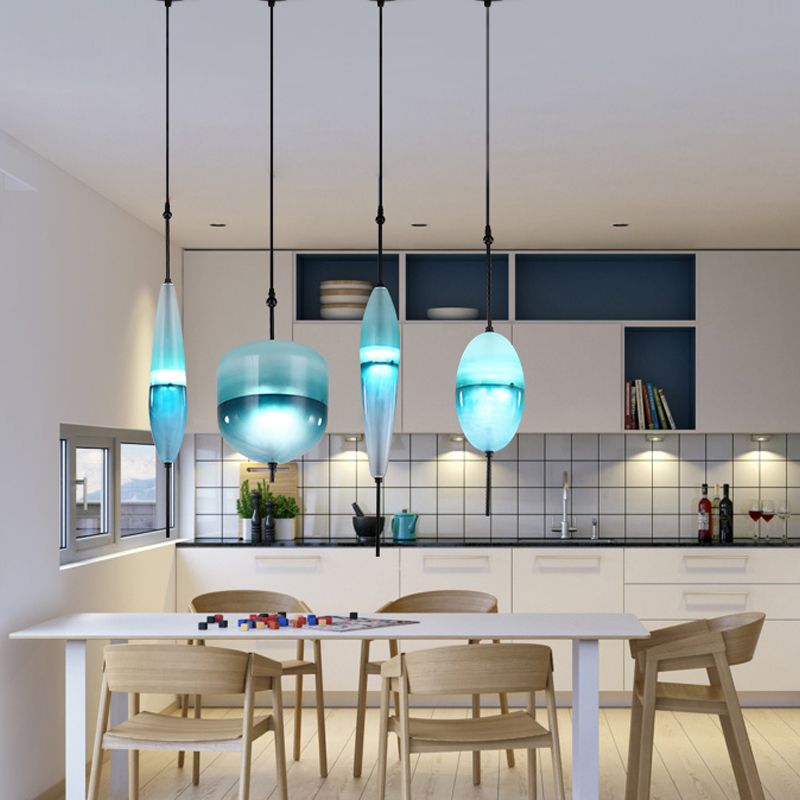 Lampe de suspension en verre de forme ovale créative moderne la lumière suspendue à 1 lumière pour salle à manger