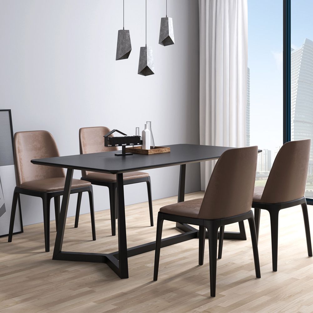 Rectangle Black Industrial Dining Table Pine Solid Wood Table with Trestle Base