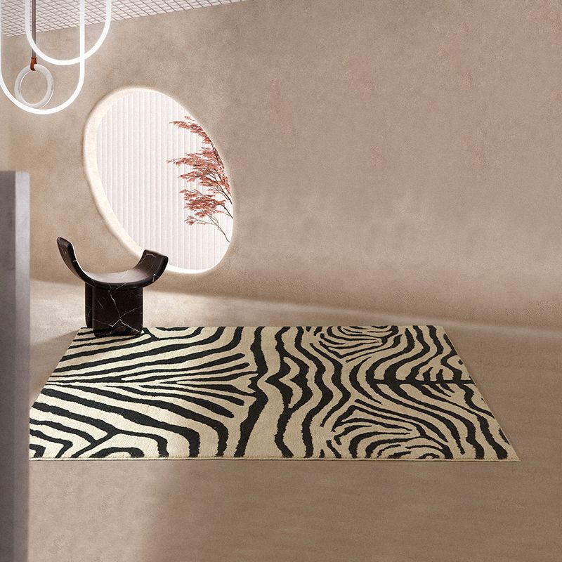 Black Zebra Stripe Rug Polyester Casual Rug Non-Slip Backing Rug for Home Decor