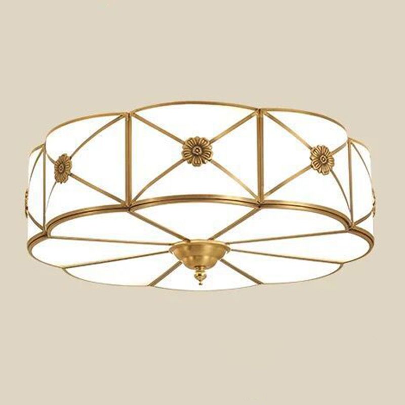 Shaded Living Room Flush Mount Ceiling Light Classic Glass Gold Flush Mount Lighting Fixture