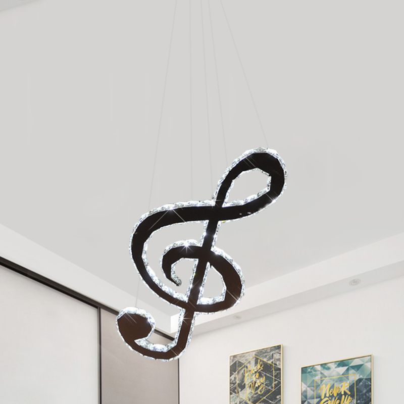 Zeitgenössische Musik Note Kronleuchter Licht LED -Kristallhängeanhänger in Chrom, warm/weißes Licht