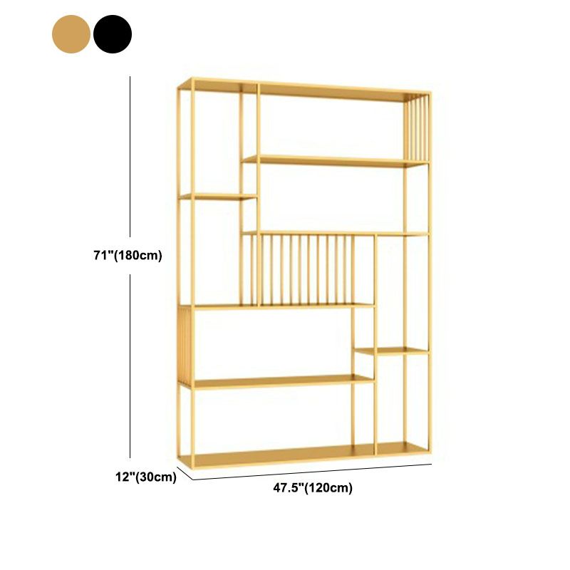 Modern Metal Bookshelf Etagere Open Shelf Bookcase in Burnish-70.8" H x 11.8" W