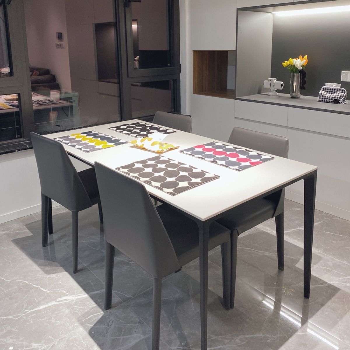 Industrial Sintered Stone Dining Table 4 Legs Solid Aluminum Base Rectangle Table for Home