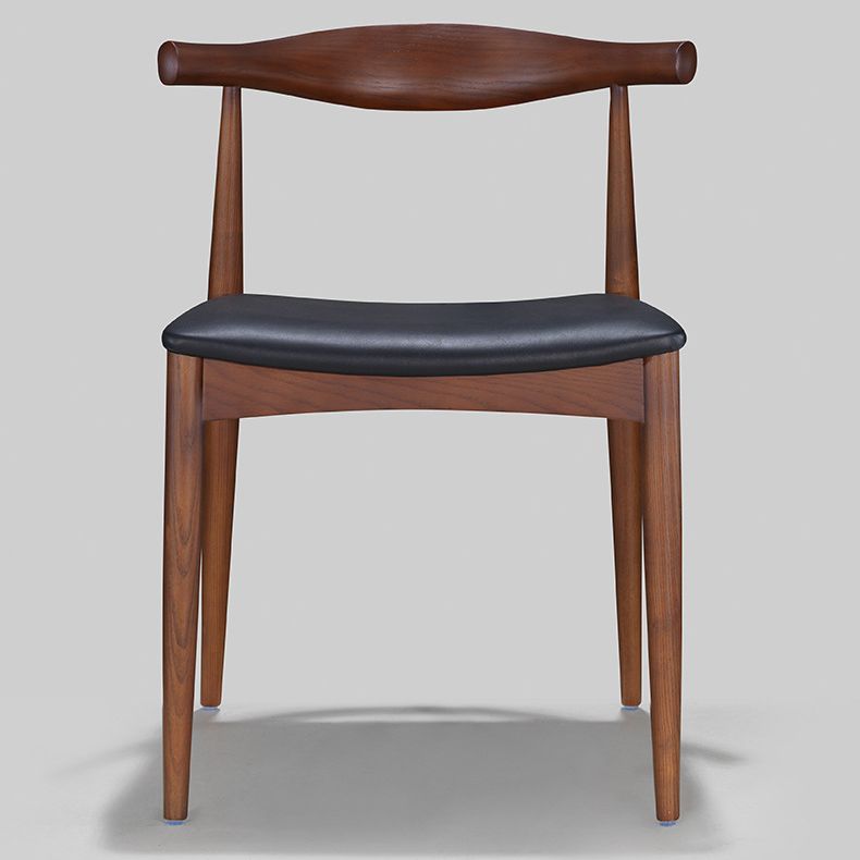 Modern Dining Side Chair Solid Wood and Leather Curved Open Back Armless Chair