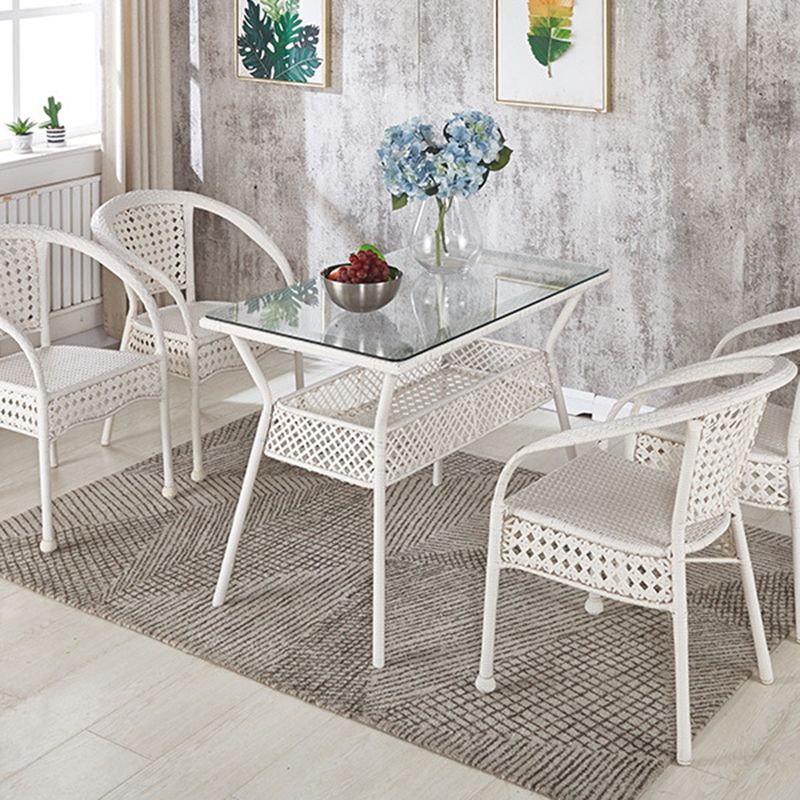 Rattan Contemporary Rectangular Dining Table Glass Top Table for Dining Room