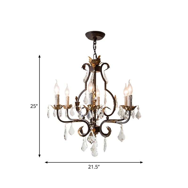 Rust Swooping Arm Chandelier Lampe Trawork Wood Living Living Pendant Light Kit avec accent en cristal