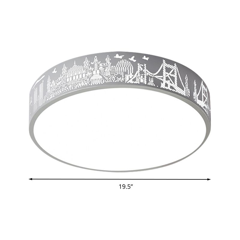 Kid Bedroom Etched Round Ceiling Light Acrylic Metal Macaron Loft Ceiling Mount Light