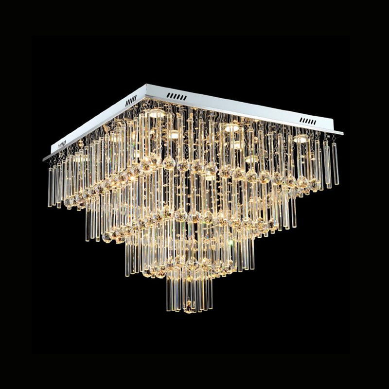 12 Bulbs Flushmount Lighting Simple Style Tiered Square Flute Crystal Ceiling Mount Light in Chrome