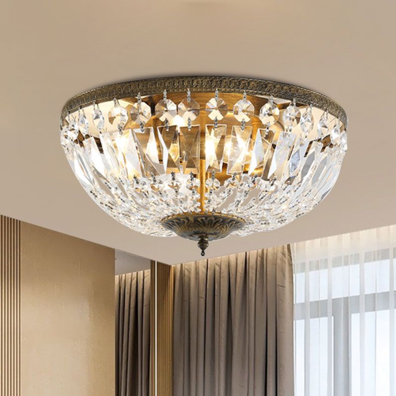 Dome Crystal Flush Mount Ceiling Fixture Glam Flushmount Light in Antique Bronze Finish